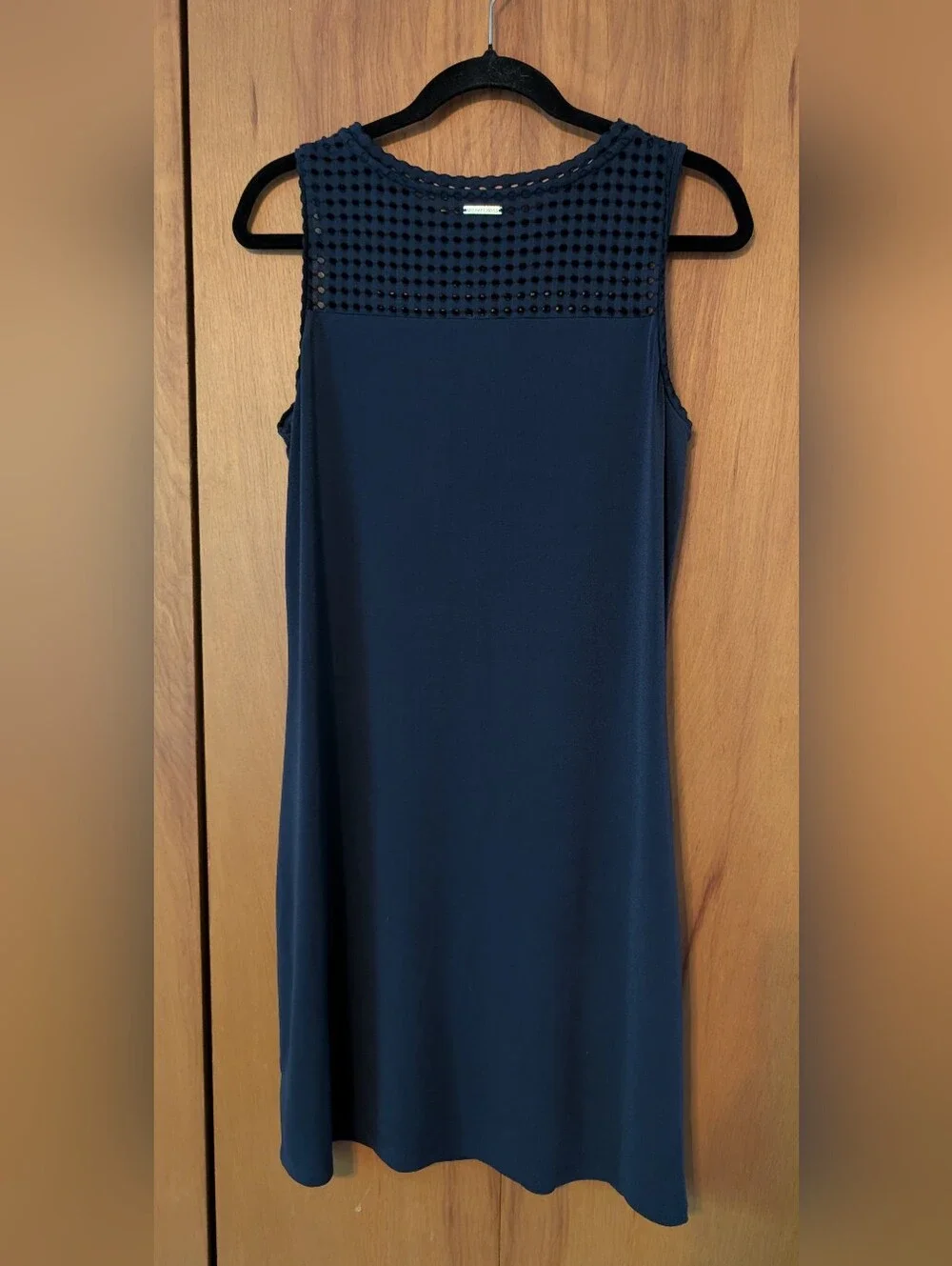 Michael Kors Navy Sleeveless Midi Dress with Mesh Yoke Size M Womens